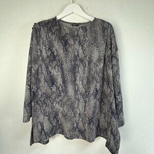 Clara Sun Woo Womens Python Snake Print Sweater Top Large Gray Stretch Pullover